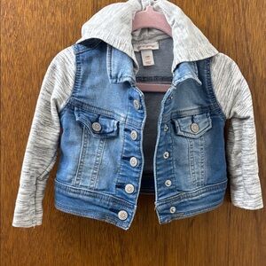 Cat & Jack Blue Denim Jacket with Gray Hood and Sleeves